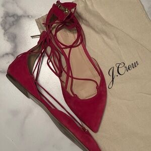 J.Crew Suede Lace-Up Pointed-Toe Flats EUC